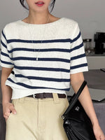 Load image into Gallery viewer, Korean Light Knit Striped Top in White/Black