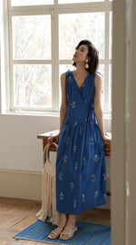 Load image into Gallery viewer, Floral Wrap Maxi Dress in Blue