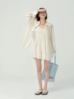 Load image into Gallery viewer, Smocked Cami Jumpsuit + Shirt Set in Cream