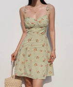 Load image into Gallery viewer, Vintage Check Floral Cami Tie Strap Mini Dress in Green