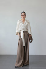 Load image into Gallery viewer, Striped Blouson Wrap Top in Cream