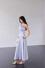 Load image into Gallery viewer, Satin Drape Wrap Top // Maxi Skirt in Lavender