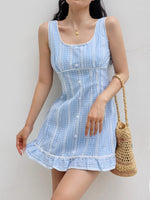 Load image into Gallery viewer, Checked Sleeveless Mini Dress in Blue