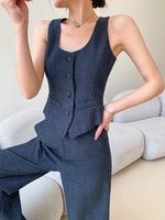 Load image into Gallery viewer, Cotton Linen Vest + Trousers Set in Navy