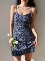 Load image into Gallery viewer, Cobalt Floral Tie Strap Mini Dress in Blue