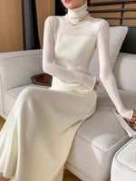 Load image into Gallery viewer, Turtleneck Panel Ribbed Maxi Dress in White
