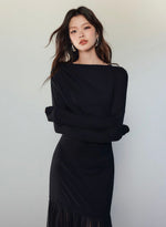 Load image into Gallery viewer, Asymmetric Tulle Panel Stretch Dress in Black