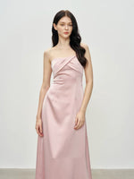 Load image into Gallery viewer, Satin Sheer Panel Fold Gown in Pink
