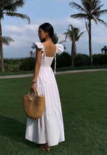 Load image into Gallery viewer, Flutter Sleeve Panel Pocket Maxi Dress in White