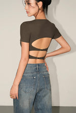 Load image into Gallery viewer, Padded Cutout Buckle Tee in Brown