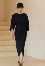 Load image into Gallery viewer, 2-Way Midi Wrap Dress in Navy