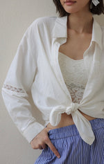 Load image into Gallery viewer, Lace Trim Oversized Shirt in White