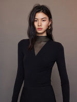 Load image into Gallery viewer, Sheer Panel V Top in Black