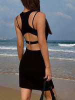 Load image into Gallery viewer, Padded Cutout Back Bodycon Dress in Black