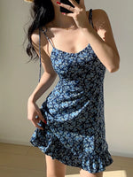 Load image into Gallery viewer, Cobalt Floral Tie Strap Mini Dress in Blue