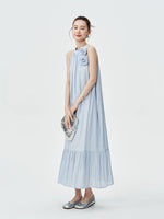 Load image into Gallery viewer, Rose Detail Tent Maxi Dress in Blue