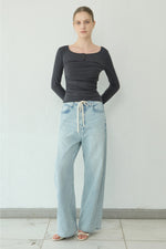 Load image into Gallery viewer, Korean Tie Denim Jeans in Blue