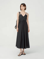 Load image into Gallery viewer, Double Cami Cross Back Pocket Dress in Black