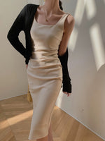 Load image into Gallery viewer, Side Shirring Sheath Dress in Beige