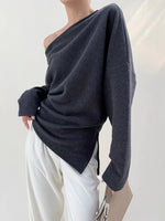 Load image into Gallery viewer, Relaxed Toga Slit Sweater in Grey