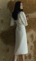 Load image into Gallery viewer, Mandarin Knot Shift Dress in Cream