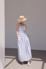 Load image into Gallery viewer, Linen Blend Gathered Bustier Top // Trousers // Maxi Skirt Set in Blue