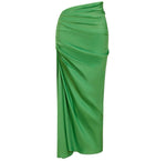 Load image into Gallery viewer, High Waist Gathered Satin Skirt in Green