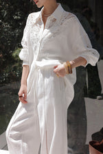 Load image into Gallery viewer, Tencel Blend Floral Lace Shirt // Shorts Set in White