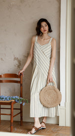 Load image into Gallery viewer, Asymmetric Striped Maxi Dress in Cream