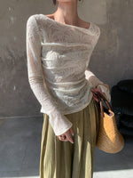 Load image into Gallery viewer, Floral Wool Blend Flute Sleeve Top in White