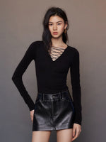 Load image into Gallery viewer, Shoestring Long Sleeve Top in Black