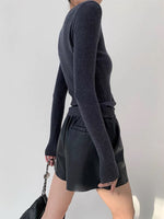 Load image into Gallery viewer, Ribbed Button Top in Grey