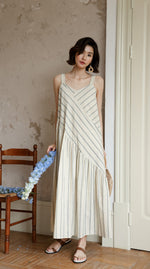 Load image into Gallery viewer, Asymmetric Striped Maxi Dress in Cream