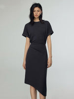 Load image into Gallery viewer, Gathered Asymmetric Dress in Grey