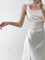 Load image into Gallery viewer, Tailored Sleeveless Slit Mid Dress in White
