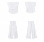 Load image into Gallery viewer, Linen Blend Gathered Bustier Top // Trousers // Maxi Skirt Set in White