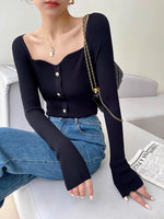 Load image into Gallery viewer, Sweetheart Button Knitted Long Top in Black