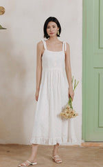 Load image into Gallery viewer, Eyelet Tie Strap Sun Dress in White
