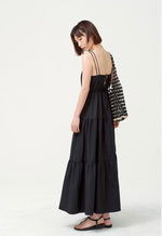 Load image into Gallery viewer, Double Cami Tiered Tie Back Dress in Black