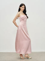 Load image into Gallery viewer, Satin Sheer Panel Fold Gown in Pink