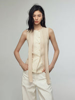 Load image into Gallery viewer, Contrast Button Vest + Neck Tie in Beige