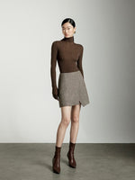 Load image into Gallery viewer, Herringbone Asymmetric Mini Skirt in Brown