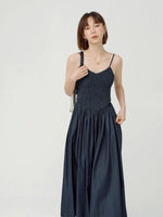 Load image into Gallery viewer, Textured Bodice Pocket Cami Dress in Navy