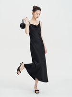 Load image into Gallery viewer, Bias Cut Drape Maxi Slip Dress in Black