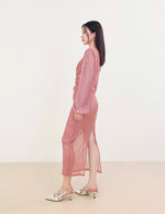 Load image into Gallery viewer, Textured Blouson Sleeve Midi Dress in Pink
