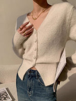 Load image into Gallery viewer, Wool Blend Fluffy Split Hem Cardigan in White