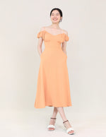 Load image into Gallery viewer, Off Shoulder Cami Gathered Pocket Dress in Orange