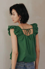 Load image into Gallery viewer, Flutter Sleeve Tie Back Top in Green