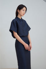 Load image into Gallery viewer, Korean Tooth Pencil Skirt in Navy