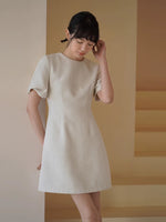 Load image into Gallery viewer, Light Tweed Twist Sleeve Sheath Dress in Cream